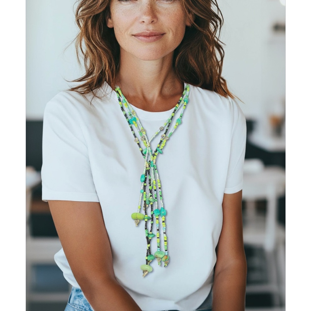 Silver plated triple Turquoise Beaded Necklace